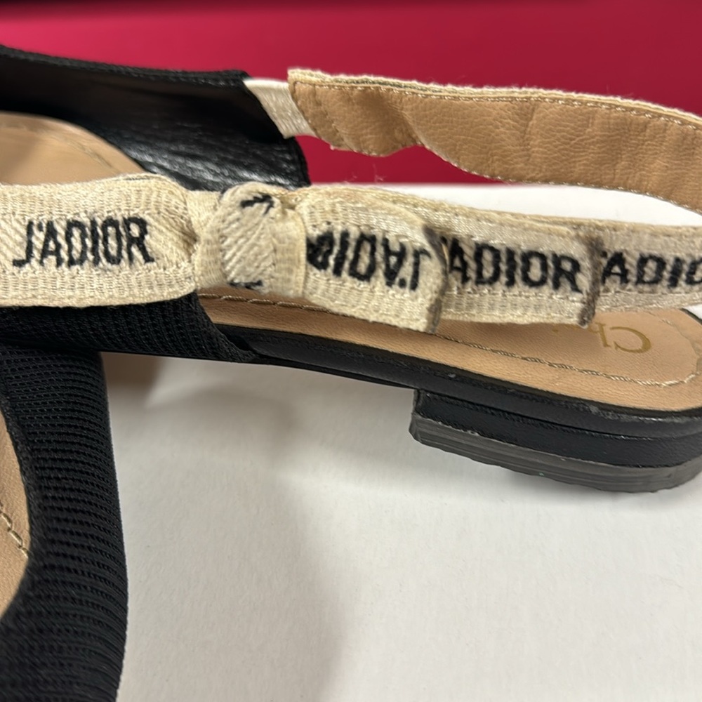 Dior Black Pointed Slingback Flats with White J'Adior Ribbon reposh size 36 - Picture 4 of 16